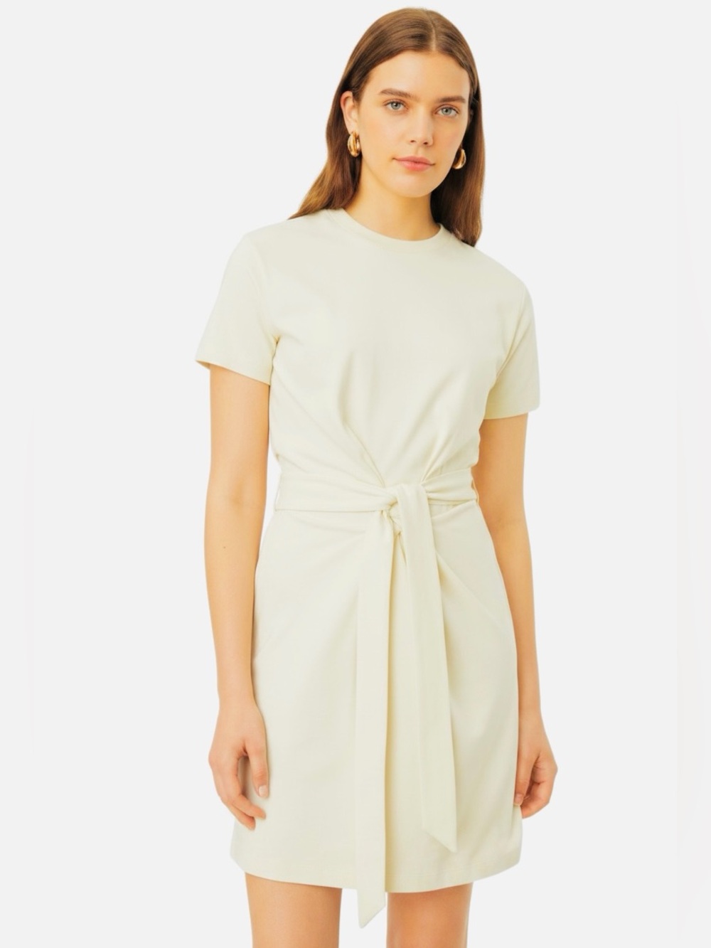 Vince Womens Tie Waist T-Shirt Dress in a Creamy Pale Yellow Size Small